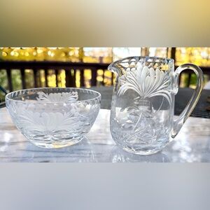 VTG Royal Brierley Crystal Sugar/Creamer Set, Signed,“Honeysuckle” Pattern